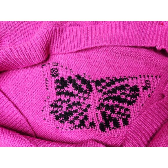 Y2K Runway Pink Butterfly Oversized Sweater Intarsia Knit Pullover Cute Sz. M - Picture 4 of 6